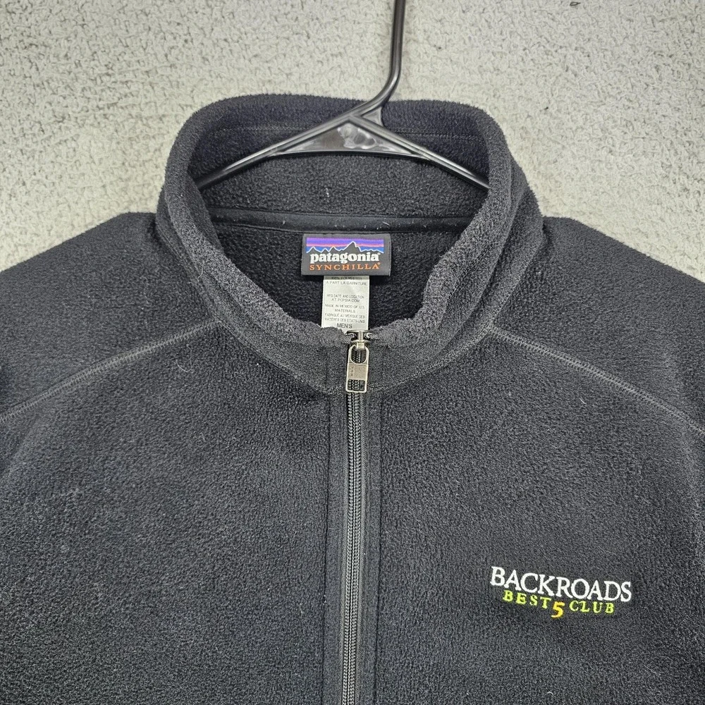 Patagonia Synchilla Vest Mens Large Black Fleece Full Zip Backroads Logo Outdoor
